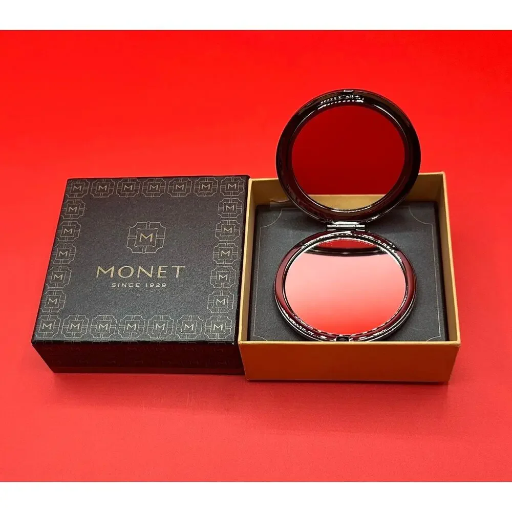 Monet Brilliant Cluster Blues Jewels Rhinestones Double Mirrors Compact Case NEW